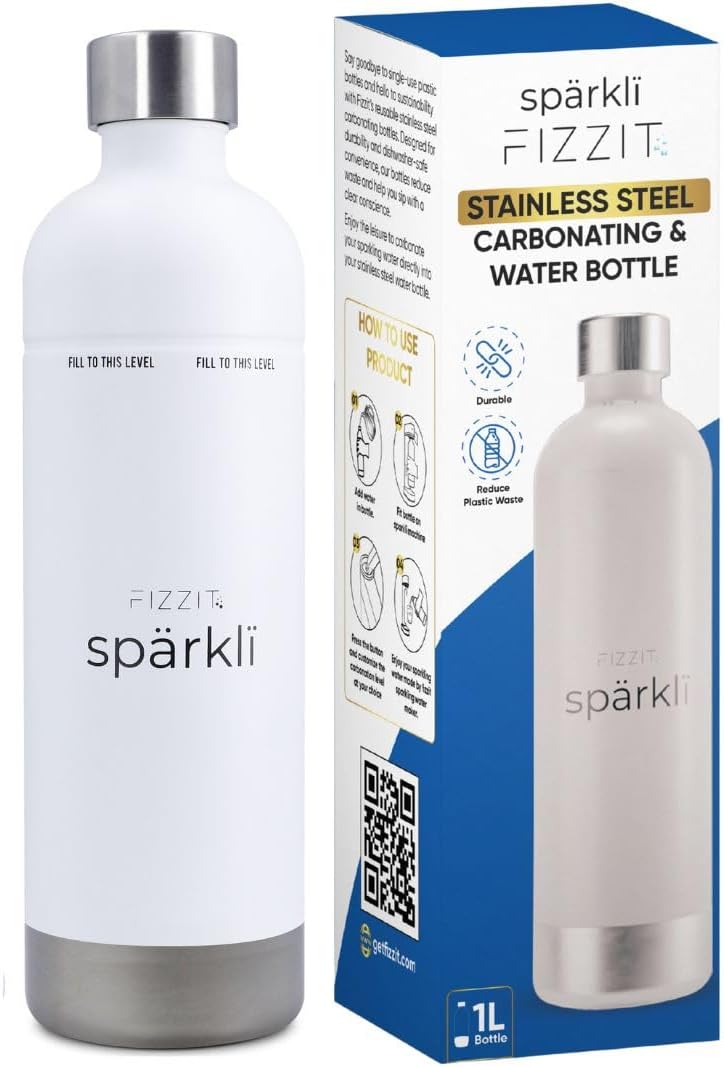Fizz It Stainless Steel Carbonation Bottle and Water Bottle | Compatible With Philips Carbonation Soda Maker and Aarke Soda Makers, Dishwasher Safe (SSB-W) - Image 1